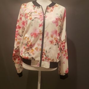 sanctuary pink floral bomber jacket. Size L
